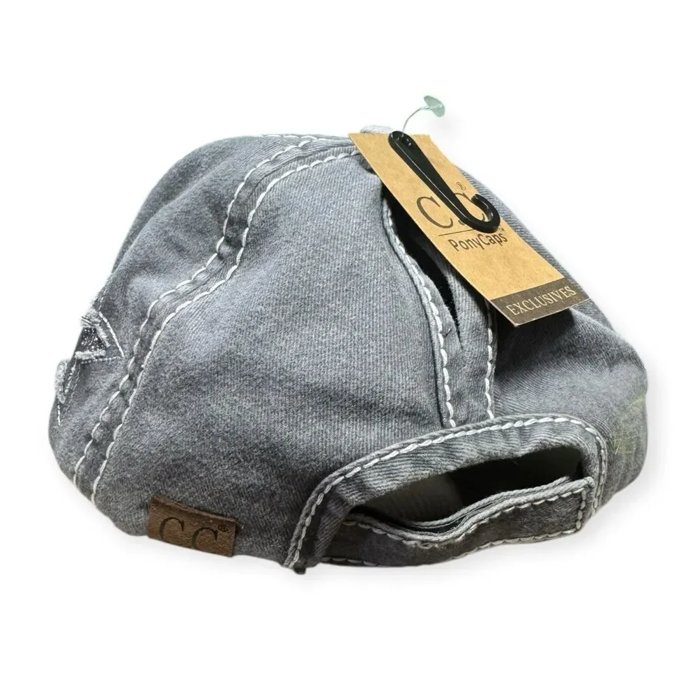 Gray‎ Ponytail Pony Cap Stars Hat New